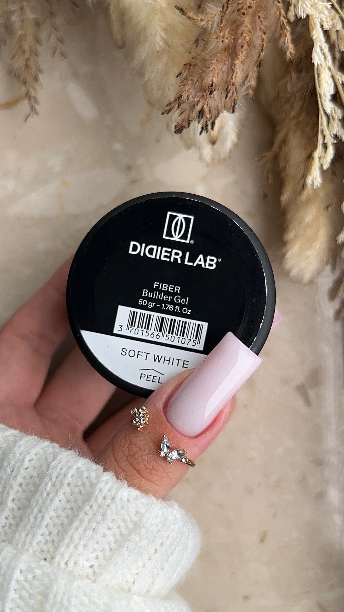 Fiber builder gel "Didier Lab", Soft white, 50gr, HEMA FREE