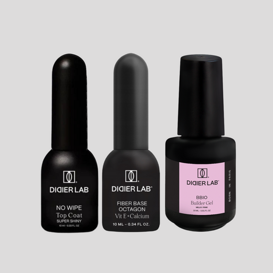 Kit Bestseller Builder Gel BBIO + Top Coat Super Shiny + Base de Fibra Octagon