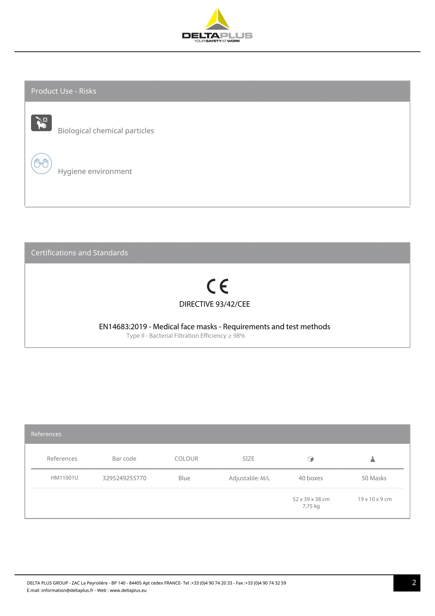 Caixa com 50 máscaras descartáveis - 100% CERTIFICADA - didierlabportugal