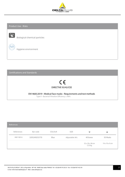 Caixa com 50 máscaras descartáveis - 100% CERTIFICADA - didierlabportugal